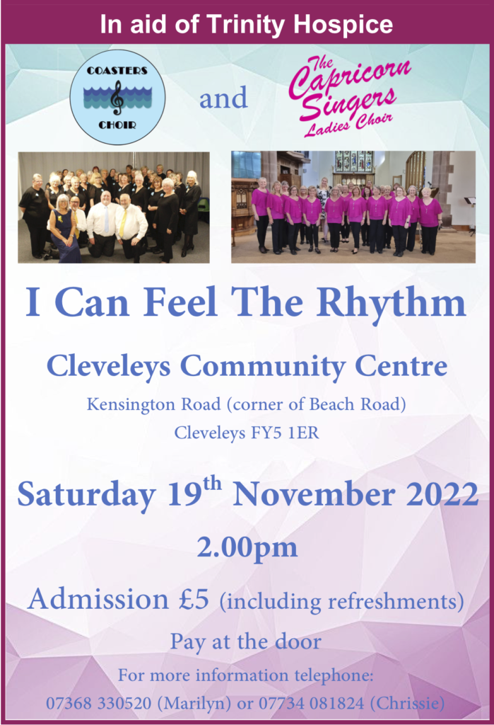 I Can Feel The Rhythm (In aid of Trinity Hospice) Saturday 19th November at Cleveleys Community Centre